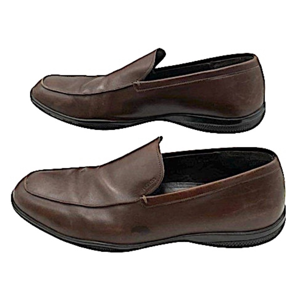 Prada Men's D1645 Brown Leather Round Toe Slip On Loafers